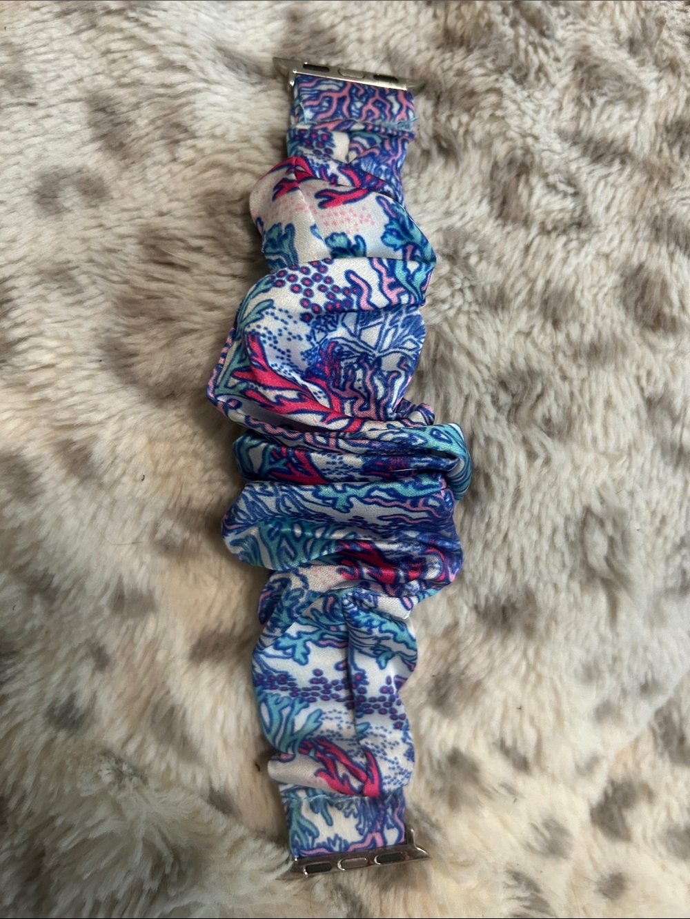 Blue Floral Stretch Apple Watch Band Scrunchie for Women